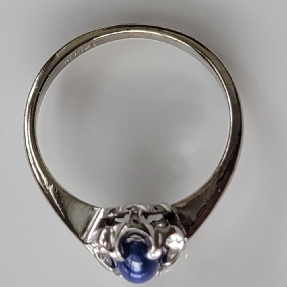 Vintage 10K Solid White Gold Genuine Lindy Star Blue Sapphire Ring Size 5.5 - Picture 7 of 14